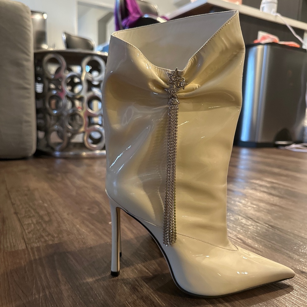 Jimmy Choo White Patent Leather Booties